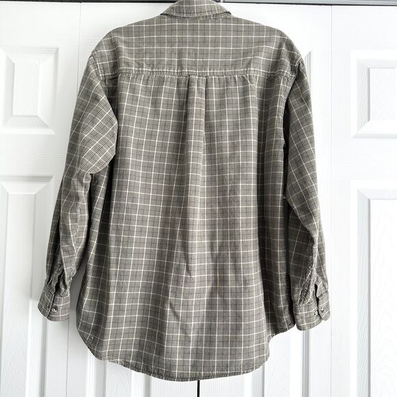 IZOD Button Down Shirt Mens Size L Beige Green Plaid Long Sleeve Classic Fit - Picture 3 of 8